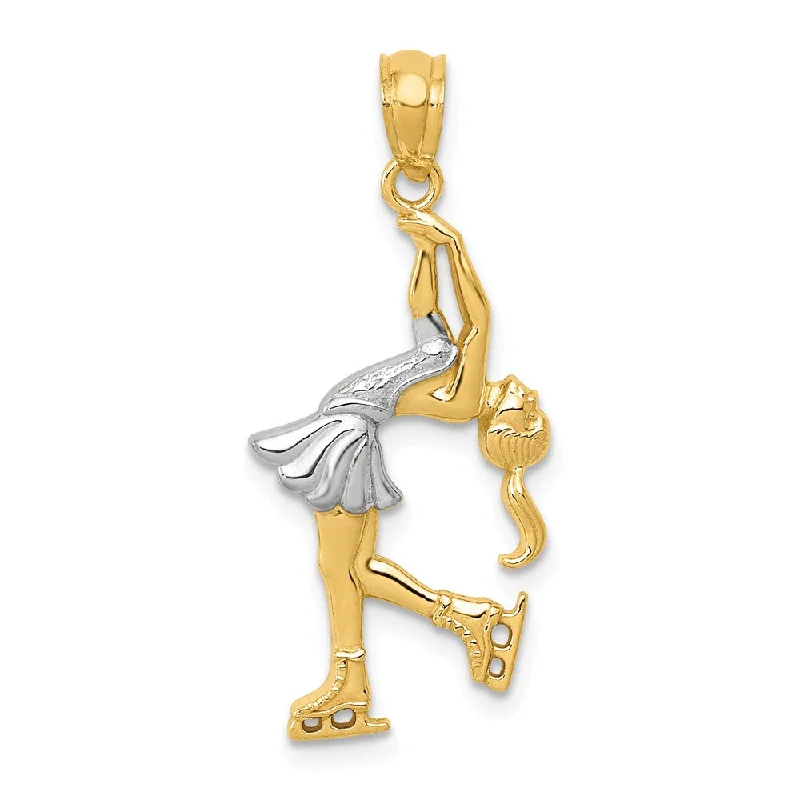 14k Yellow Gold and White Rhodium Two Tone Female Ice Skater Pendant