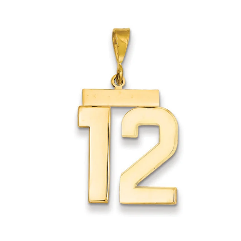 14k Yellow Gold, Athletic Collection, Large Polished Number 12 Pendant