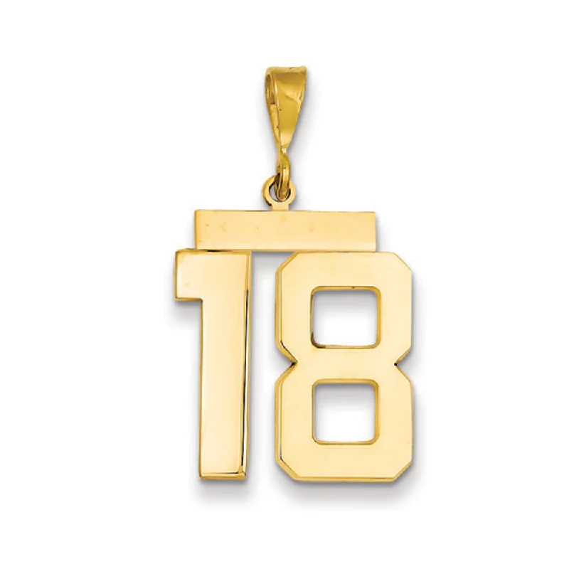 14k Yellow Gold, Athletic Collection, Large Polished Number 18 Pendant