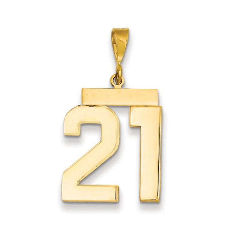 14k Yellow Gold, Athletic Collection, Large Polished Number 21 Pendant