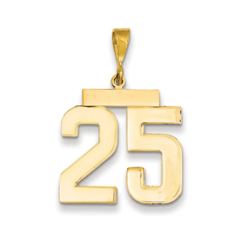 14k Yellow Gold, Athletic Collection, Large Polished Number 25 Pendant