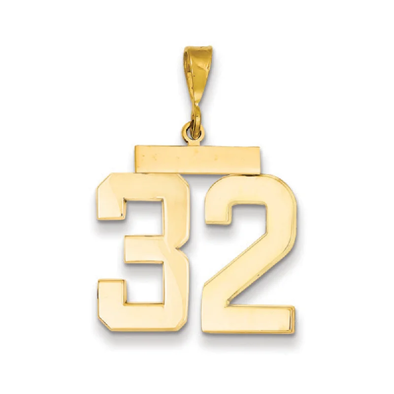 14k Yellow Gold, Athletic Collection, Large Polished Number 32 Pendant