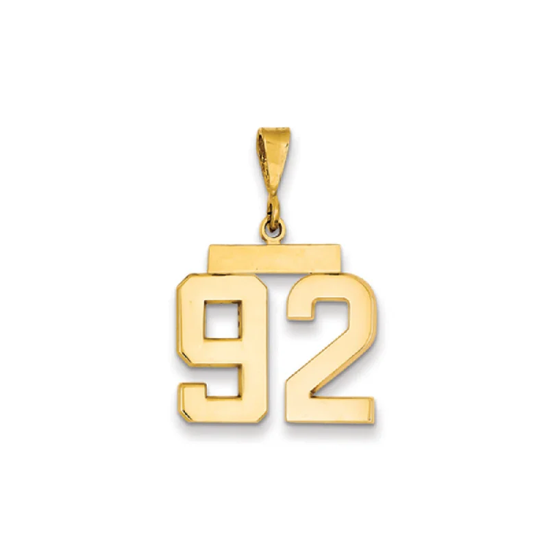 14k Yellow Gold, Athletic Collection Medium Polished Number 92 Pendant