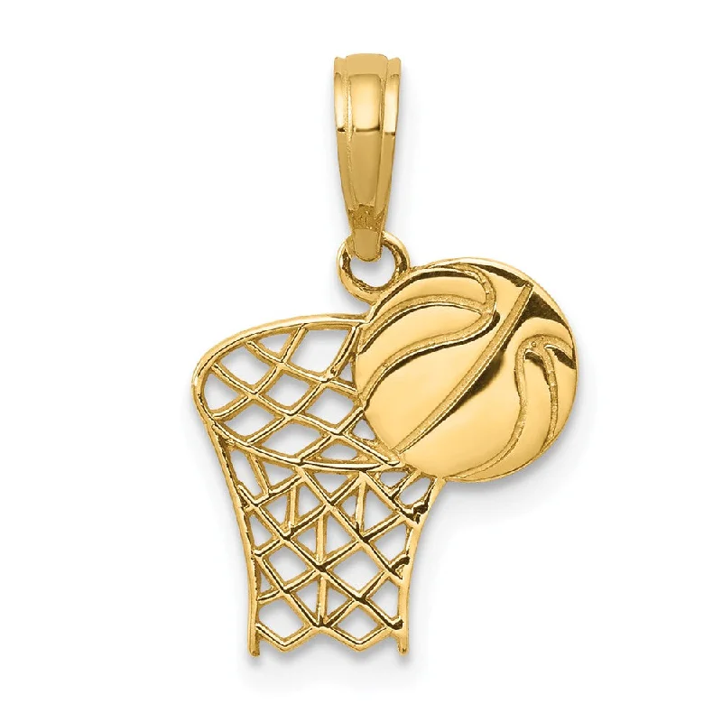 14k Yellow Gold Basketball Hoop Pendant