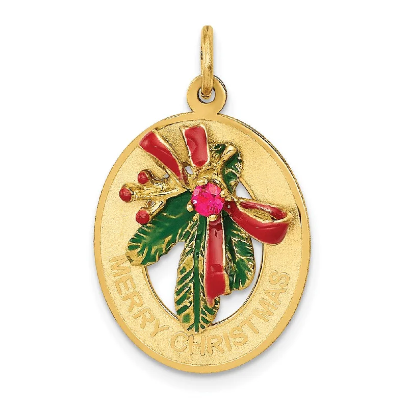 Dazzle In Elegance With Our Biggest Jewelry Sale 14k Yellow Gold, CZ & Enameled Mistletoe Charm