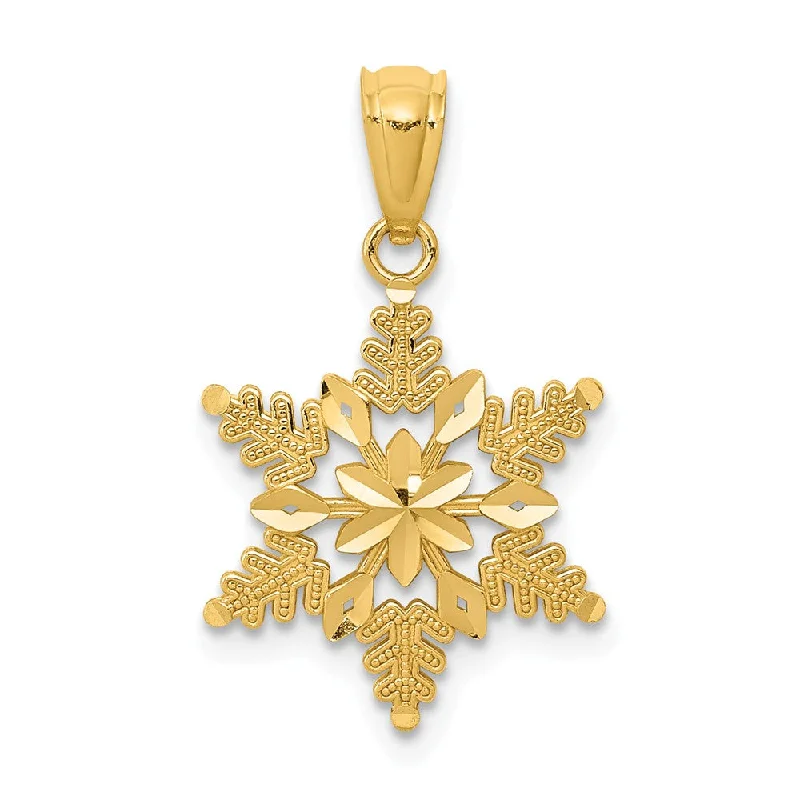 Eco-Friendly Sustainable Jewelry For Conscious Buyers 14k Yellow Gold Diamond Cut and Polished Snowflake Pendant, 13mm