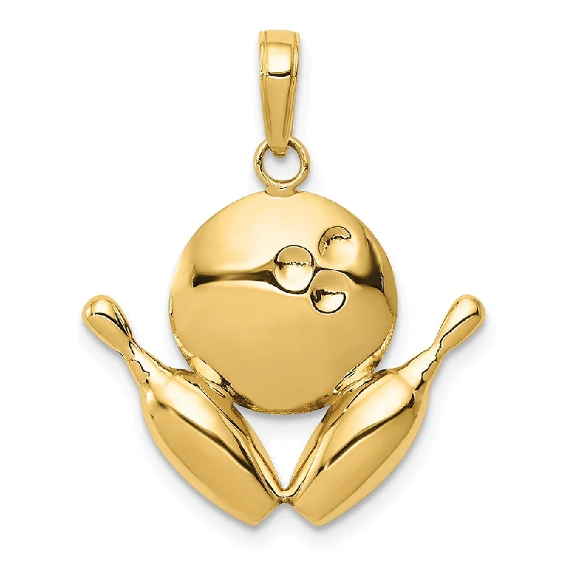 14k Yellow Gold Diamond Cut Bowling Ball and Pins Pendant