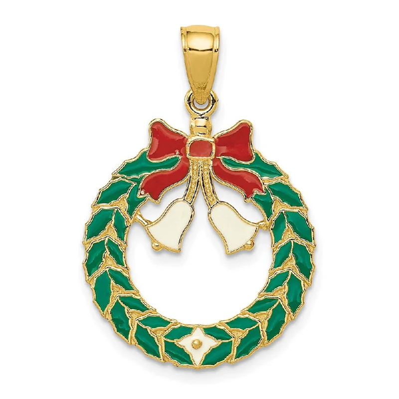 Personalized Jewelry At Special Discount Rates 14k Yellow Gold, Enameled Christmas Wreath Pendant