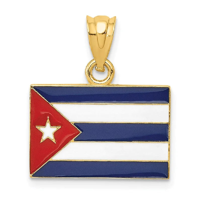 14k Yellow Gold Enameled Cuba Flag Pendant