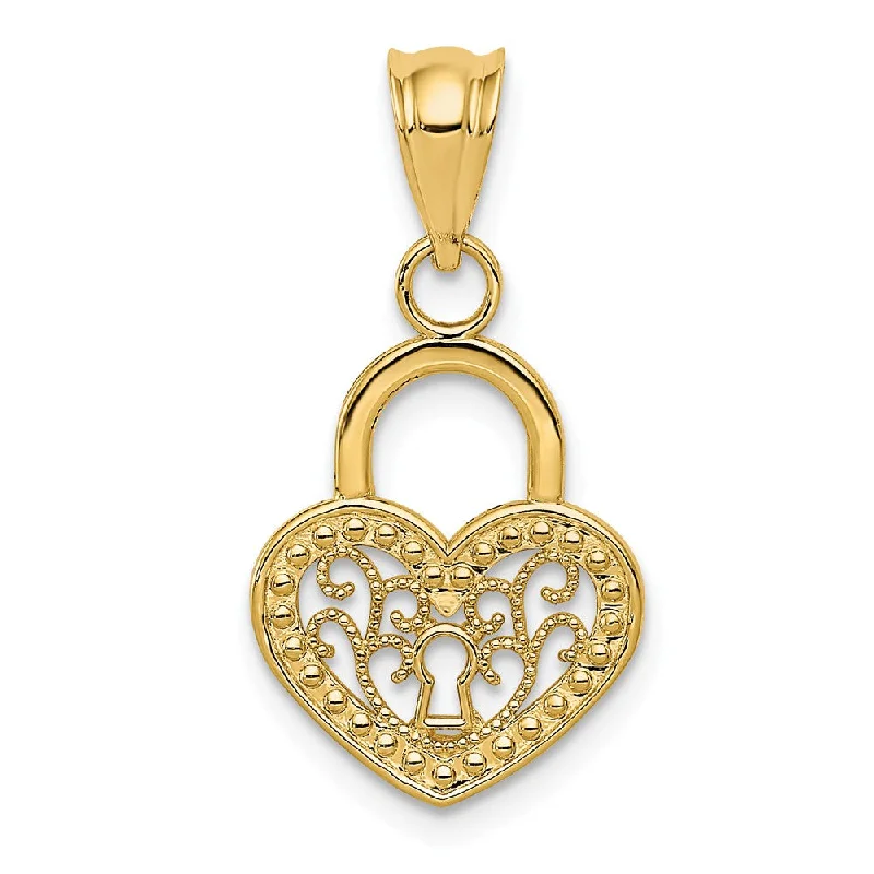 Luxury Jewelry Sale – Sparkle For Less 14k Yellow Gold Filigree Heart Key Hole Lock Pendant, 12mm