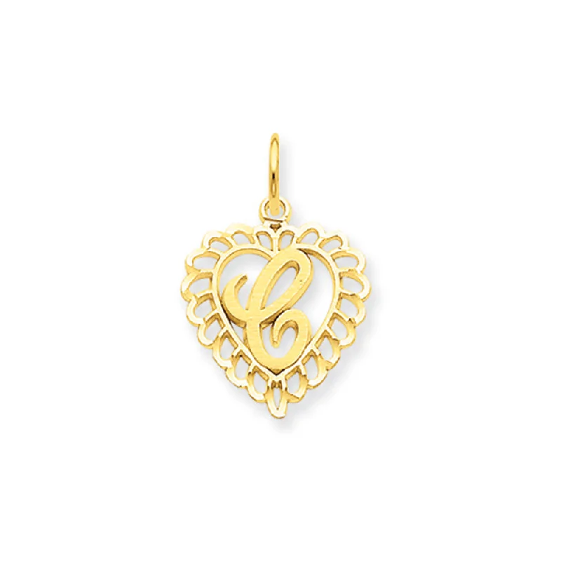 Affordable Gold-Plated Jewelry For Modern Fashion 14k Yellow Gold, Grace Collection, Satin Heart Initial C Pendant, 15mm