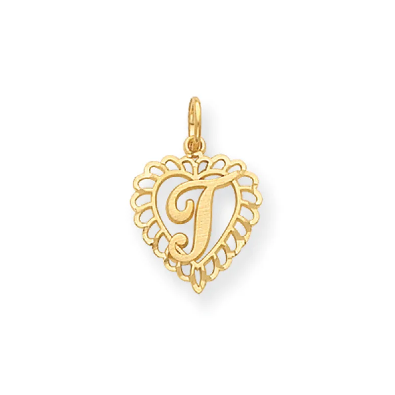 Exclusive Jewelry Sale Event – Shop Now 14k Yellow Gold, Grace Collection, Satin Heart Initial T Pendant, 15mm