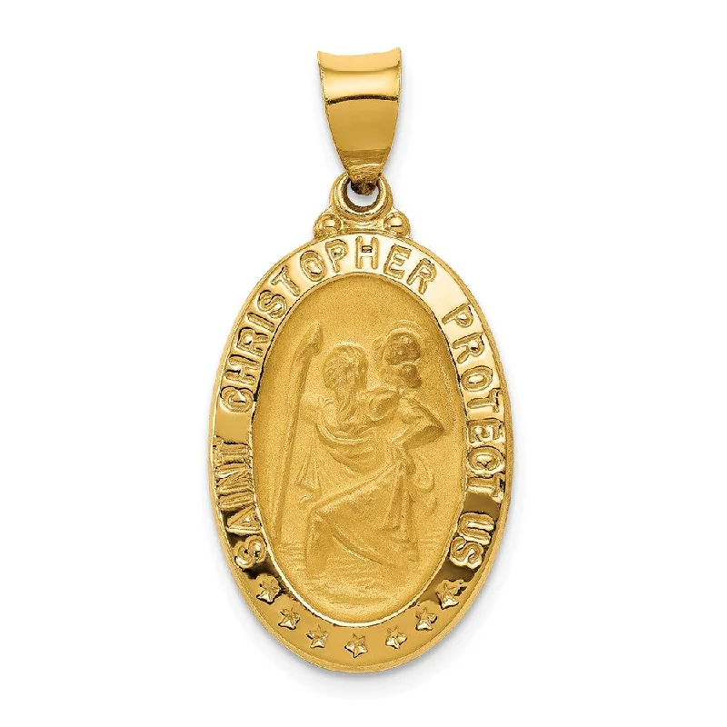 14k Yellow Gold Hollow Oval St. Christopher Medal Pendant, 15 x 31mm