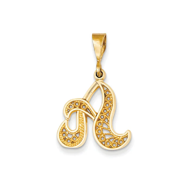 Romantic Heart-Shaped Jewelry For Special Gifts 14k Yellow Gold, Maci Collection, LG Filigree Script Initial A Pendant