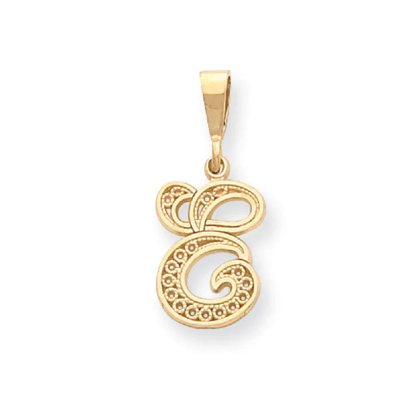 Discover Unique Jewelry With Special Limited-Time Offers 14k Yellow Gold, Maci Collection, LG Filigree Script Initial E Pendant