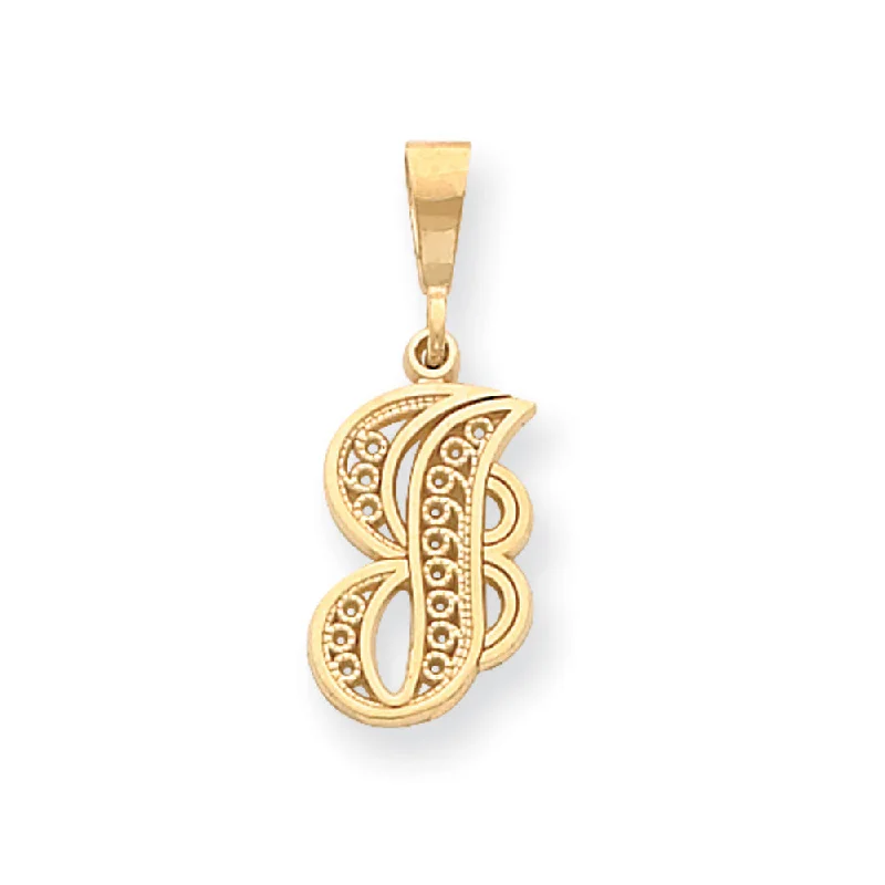 Versatile Layering Jewelry For Effortless Chic 14k Yellow Gold, Maci Collection, LG Filigree Script Initial J Pendant