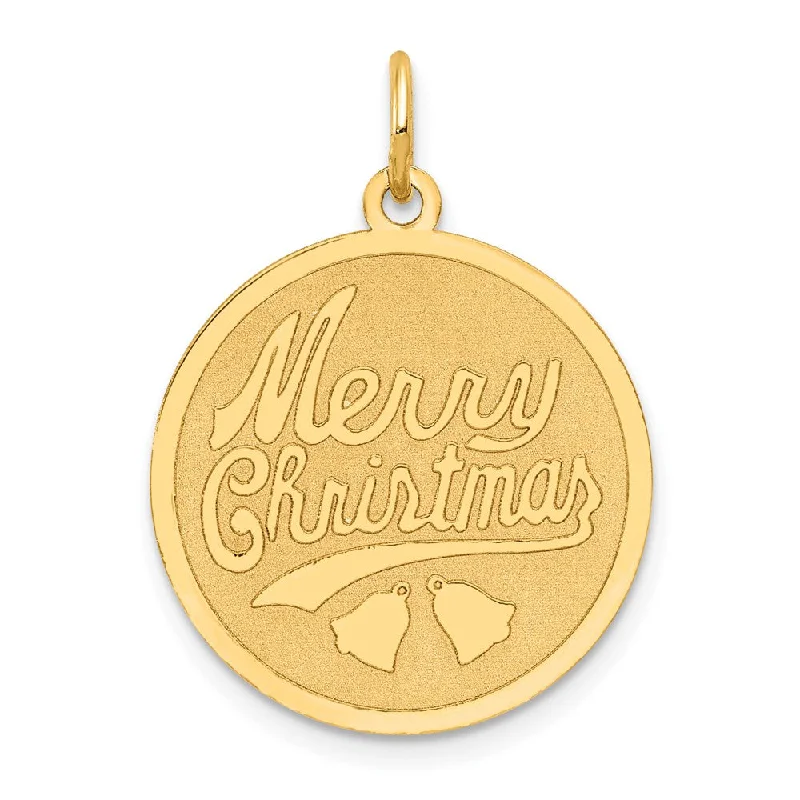 Jewelry Clearance Sale – Final Reductions 14k Yellow Gold, Merry Christmas Round Disc Charm, 19mm (3/4 inch)
