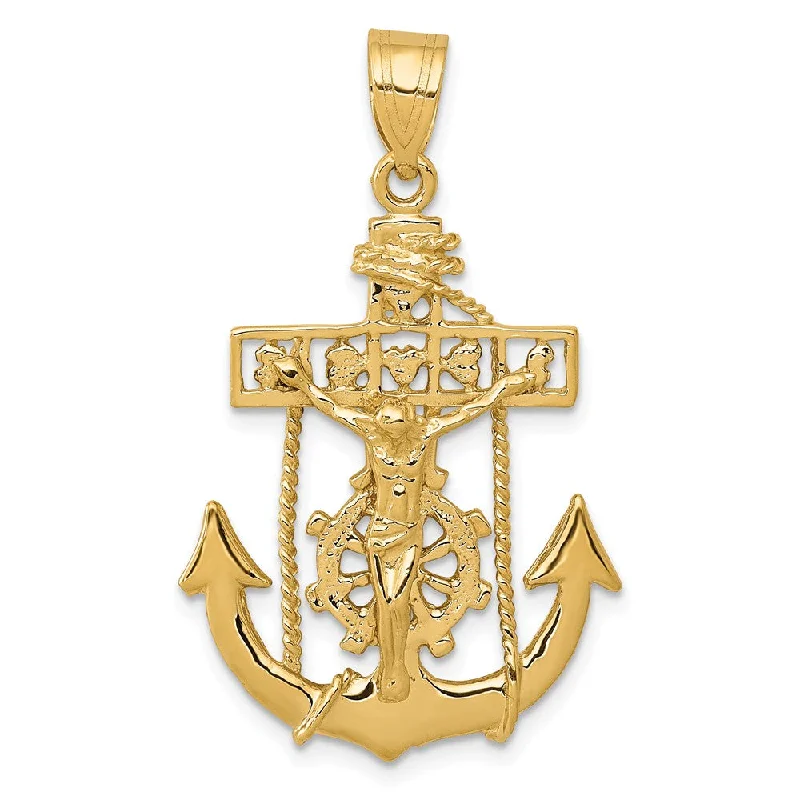 14k Yellow Gold Polished Mariners Crucifix Cross Pendant