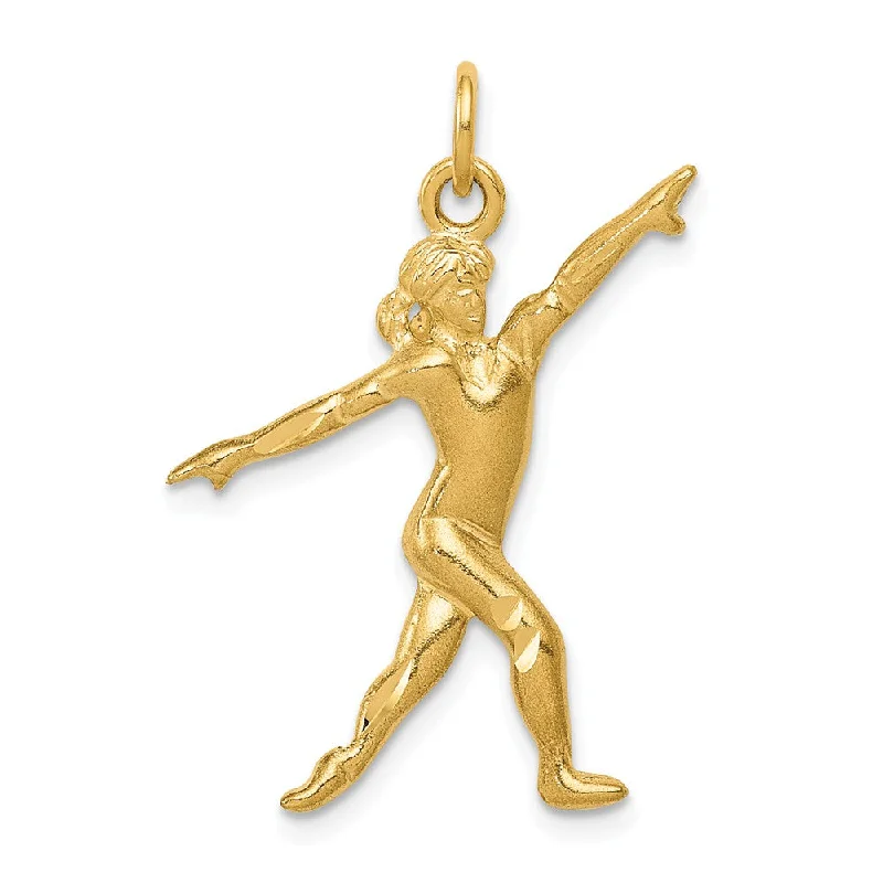 14k Yellow Gold Satin and Diamond Cut Gymnast Pendant