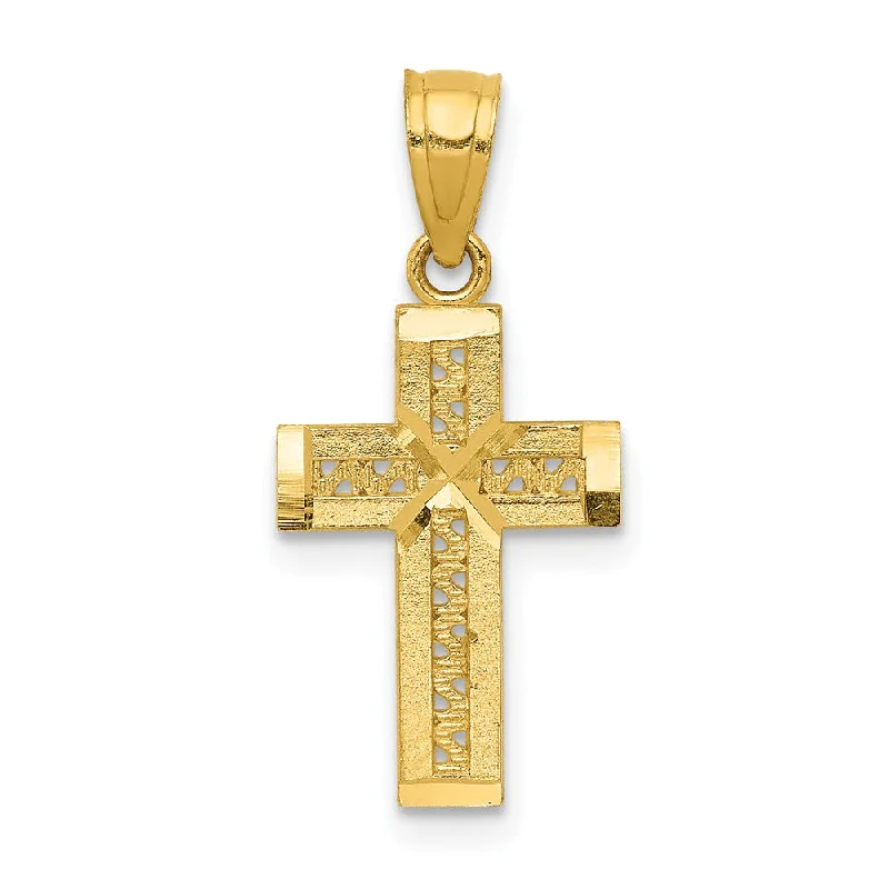 14k Yellow Gold Small Diamond-Cut Flat Rope Cross Pendant, 10 x 22mm