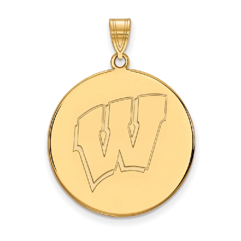 14k Yellow Gold U. of Wisconsin XL Initial W Disc Pendant