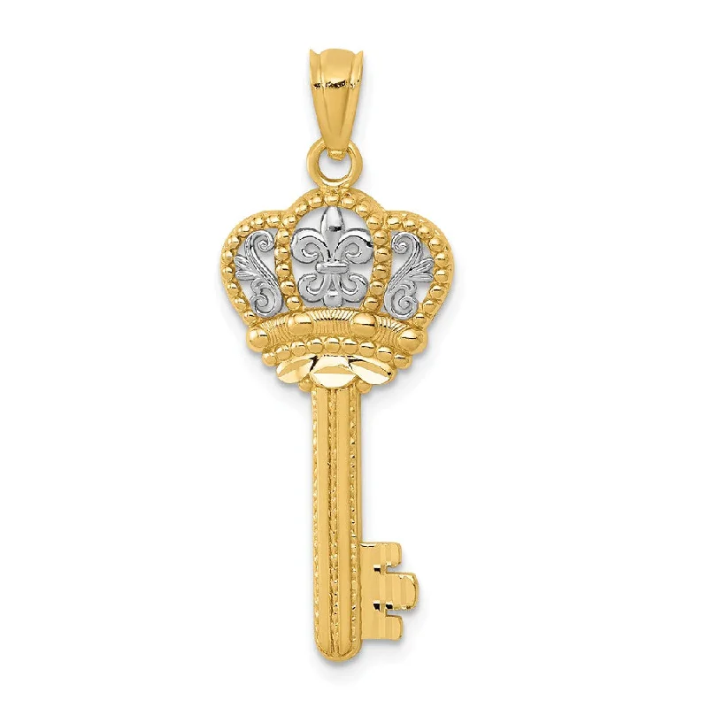 Shine Without Limits – Jewelry Sale Happening Now 14k Yellow Gold & White Rhodium Fleur De Lis Crown Key Pendant, 12mm Shine Without Limits – Jewelry Sale Happening Now 14k Yellow Gold & White Rhodium Fleur De Lis Crown Key Pendant, 12mm