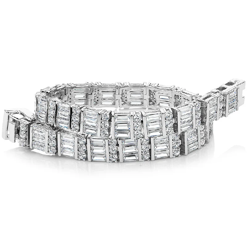 Sparkle On A Budget – Fine Jewelry For Less Baguette and Round Brilliant tennis bracelet with 11.73 carats* of diamond simulants in sterling silver Sparkle On A Budget – Fine Jewelry For Less Baguette and Round Brilliant tennis bracelet with 11.73 carats* of diamond simulants in sterling silver