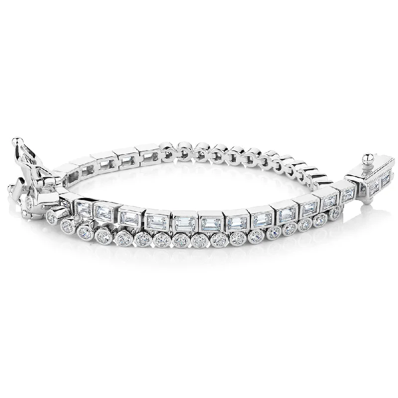 Special Deals On Handcrafted And Designer Jewelry Baguette and Round Brilliant tennis bracelet with 3.26 carats* of diamond simulants in sterling silver