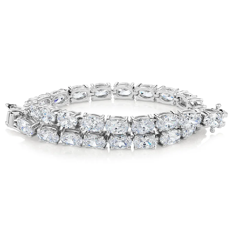 Limited-Time Offer On Elegant Jewelry Pieces Oval tennis bracelet with 12.04 carats* of diamond simulants in 10 carat white gold Limited-Time Offer On Elegant Jewelry Pieces Oval tennis bracelet with 12.04 carats* of diamond simulants in 10 carat white gold