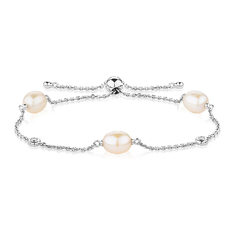 Timeless Jewelry At Special Discount Rates Cultured freshwater pearl slider bracelet in sterling silver Timeless Jewelry At Special Discount Rates Cultured freshwater pearl slider bracelet in sterling silver
