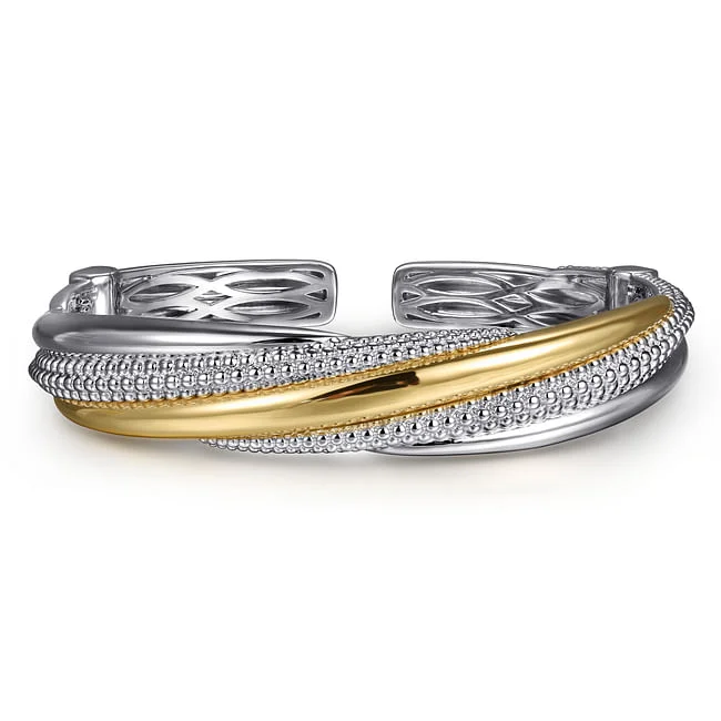 Shop Fine Jewelry With Exclusive Savings Gabriel & Co Silver and 14 Karat Yellow Gold Bujukan Bangle Shop Fine Jewelry With Exclusive Savings Gabriel & Co Silver and 14 Karat Yellow Gold Bujukan Bangle