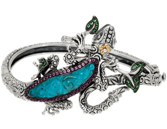 Timeless Elegance At Unbelievable Discounts Gecko Bangle Bracelet - Pink Garnet & Green Garnets