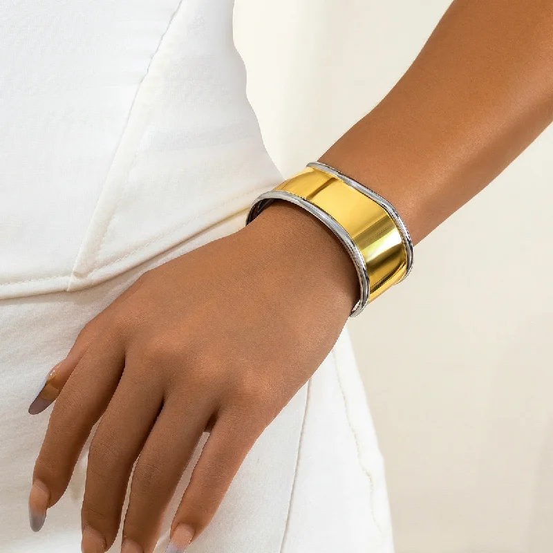 Trendy Minimalist Jewelry For Everyday Wear Gold Silver Plated Glossy Open Cuff Bracelet JLTB0604