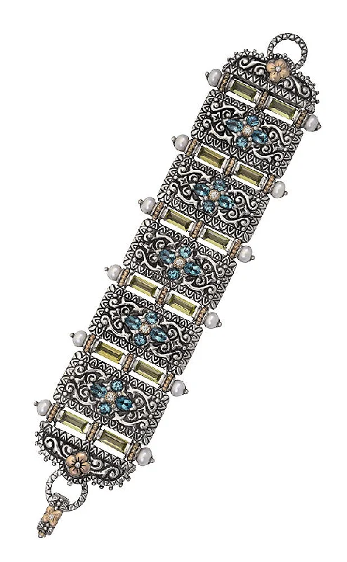 Jewelry Sale Bonanza – Grab Your Sparkle Now Mahal Bracelet – Diamond, Blue Topaz, Peridot & Pearl