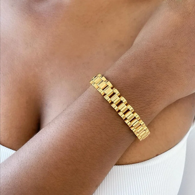 Eco-Friendly Sustainable Jewelry For Conscious Buyers Metal Bar Streatch Gold Bracelet JLTB0593
