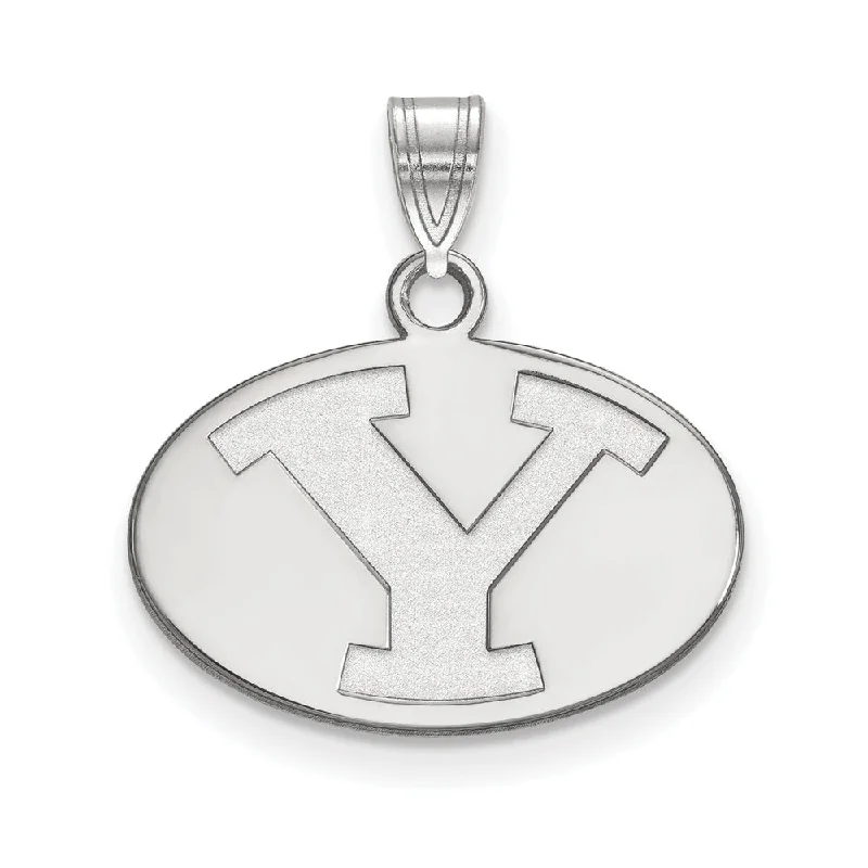 10k White Gold Brigham Young U Small Initial Y Oval Pendant