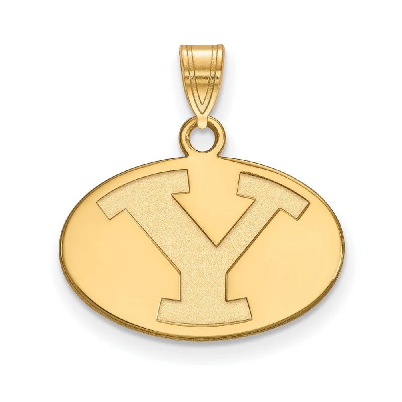 10k Yellow Gold Brigham Young U Small Initial Y Oval Pendant