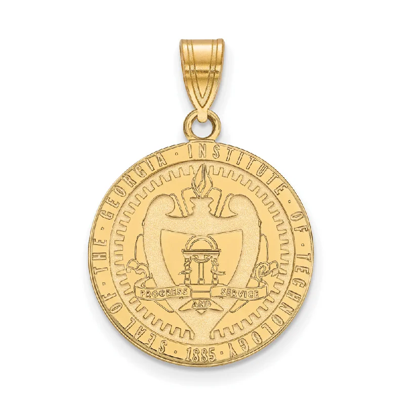 Luxury Handcrafted Jewelry For Elegant Looks 14k Gold Plated Silver Georgia Technology Large Crest Pendant