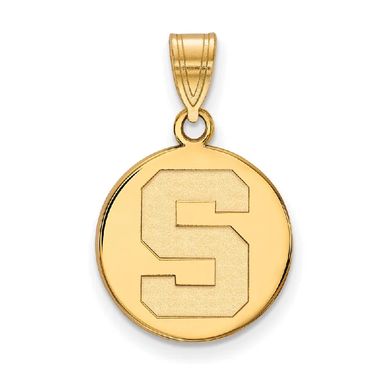 High-Quality Jewelry At A Fraction Of The Cost 14k Gold Plated Silver Michigan State Medium Initial S Disc Pendant