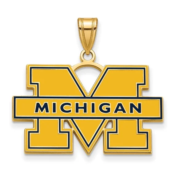 Breathtaking Jewelry, Breathtaking Prices 14k Gold Plated Silver U. of Michigan LG Blue Enamel 'M' Pendant