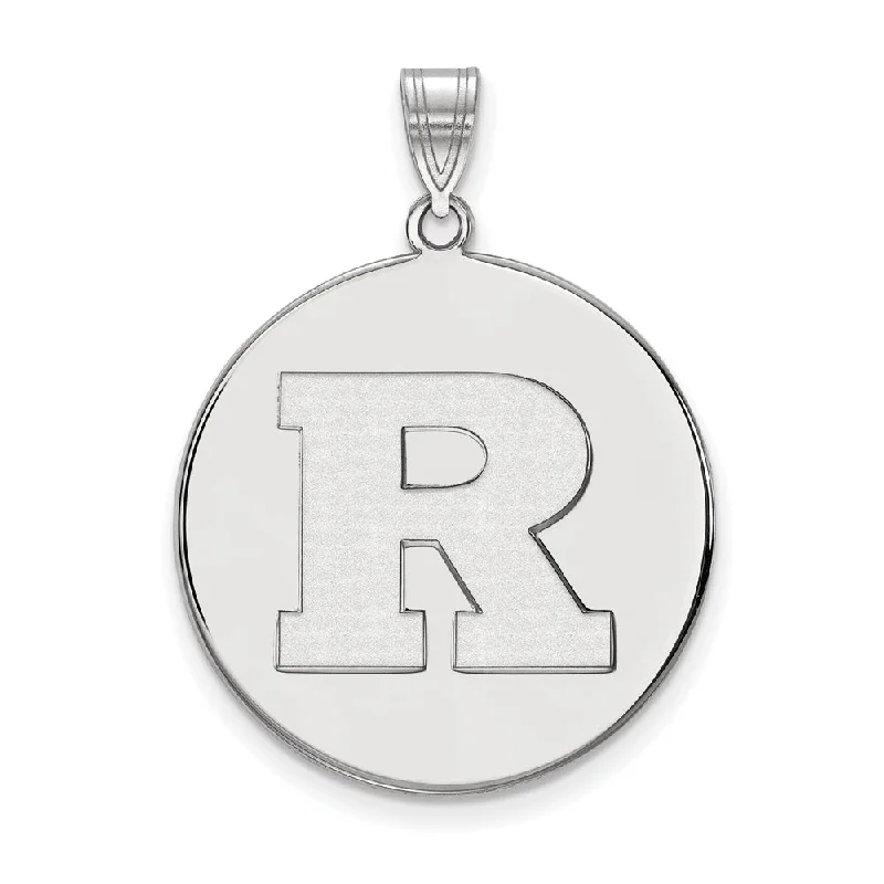 14k White Gold Rutgers XL Initial R Disc Pendant