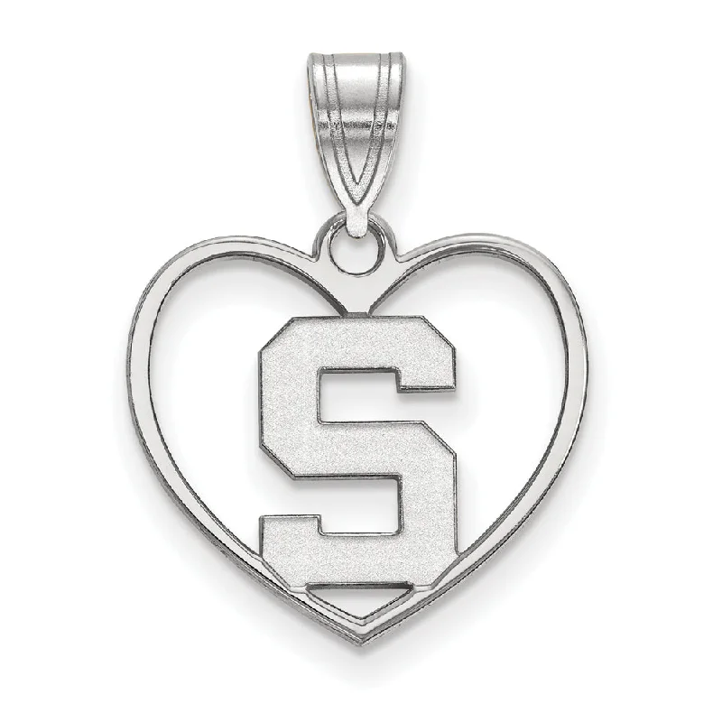 Sterling Silver Michigan State Initial S Heart Pendant