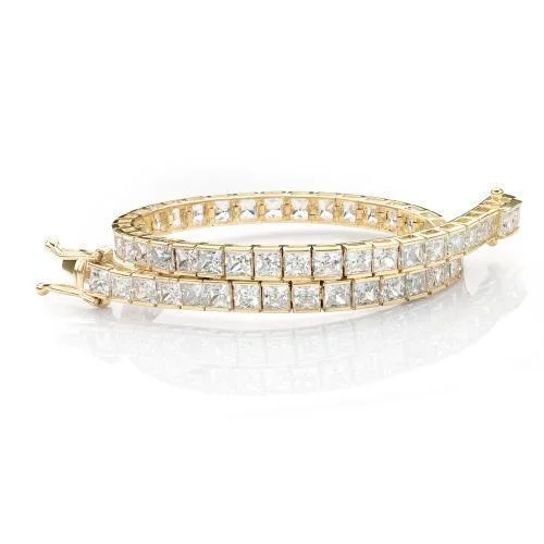 Adjustable Charm Bracelets For A Perfect Fit Princess Cut tennis bracelet with 10.26 carats* of diamond simulants in 10 carat yellow gold