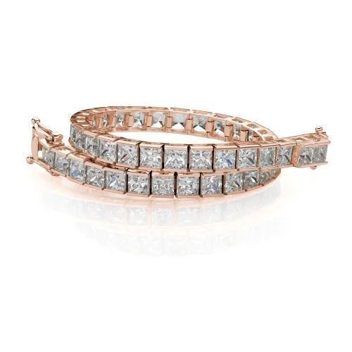 Versatile Layering Jewelry For Effortless Chic Princess Cut tennis bracelet with 17.16 carats* of diamond simulants in 10 carat rose gold Versatile Layering Jewelry For Effortless Chic Princess Cut tennis bracelet with 17.16 carats* of diamond simulants in 10 carat rose gold