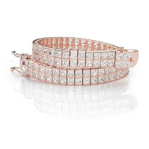 Delicate Crystal Jewelry For Sophisticated Charm Princess Cut tennis bracelet with 20.52 carats* of diamond simulants in 10 carat rose gold Delicate Crystal Jewelry For Sophisticated Charm Princess Cut tennis bracelet with 20.52 carats* of diamond simulants in 10 carat rose gold