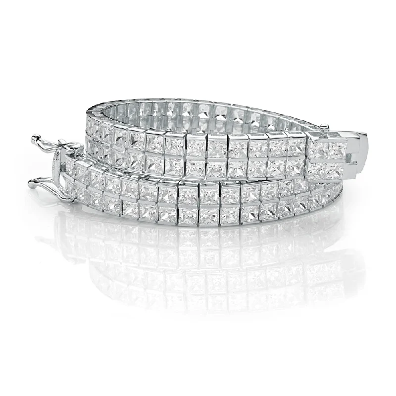 Handmade Pearl Jewelry For Timeless Elegance Princess Cut tennis bracelet with 22.68 carats* of diamond simulants in 10 carat white gold Handmade Pearl Jewelry For Timeless Elegance Princess Cut tennis bracelet with 22.68 carats* of diamond simulants in 10 carat white gold
