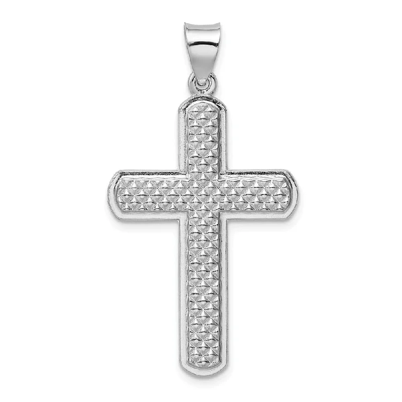 Rhodium Plated Sterling Silver Textured Latin Cross Pendant, 22 x 40mm