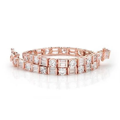 Trendy Minimalist Jewelry For Everyday Wear Round Brilliant and Baguette tennis bracelet with 10.07 carats* of diamond simulants in 10 carat rose gold Trendy Minimalist Jewelry For Everyday Wear Round Brilliant and Baguette tennis bracelet with 10.07 carats* of diamond simulants in 10 carat rose gold