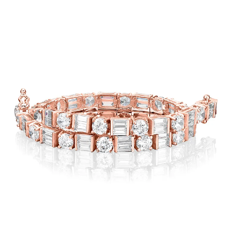 Unique Jewelry Designs Now At Discounted Rates Round Brilliant and Baguette tennis bracelet with 10.07 carats* of diamond simulants in 10 carat rose gold