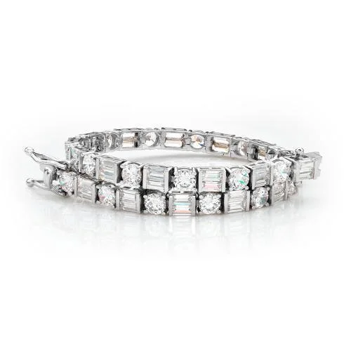 Affordable Gold-Plated Jewelry For Modern Fashion Round Brilliant and Baguette tennis bracelet with 10.07 carats* of diamond simulants in 10 carat white gold Affordable Gold-Plated Jewelry For Modern Fashion Round Brilliant and Baguette tennis bracelet with 10.07 carats* of diamond simulants in 10 carat white gold
